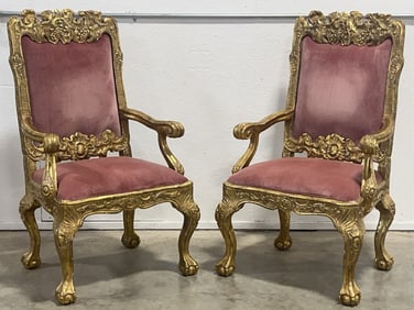 Pair Of George II Style Giltwood Arm Chairs