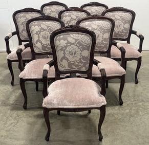 Set Of Eight Louis XVI Style Mahogany Upholstered Arm Chairs