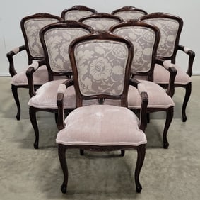 Set Of Eight Louis XVI Style Mahogany Upholstered Arm Chairs