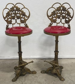 Pair Of Vintage Kessler Cast Iron Swivel Barstools