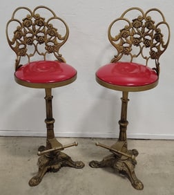 Pair Of Vintage Kessler Cast Iron Swivel Barstools