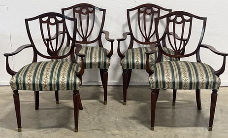 Set Of 4 Vintage Mahogany Shield Back Arm Chairs