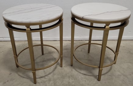 Pair Of Amani Stone Top Chairside Tables