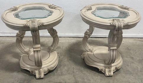 Pair Of Michael Amini Platine De Royale Champagne Chairside Tables