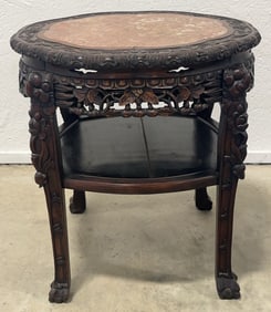 Vintage Chinese Beast Face Marble Top Occasional Table