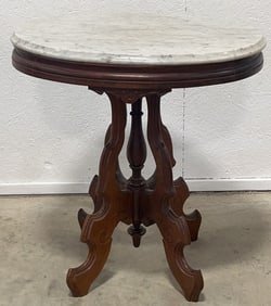 Victorian Marble Top Walnut Oval Parlor Table