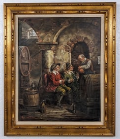 Hein Van Doren "Tavern Scene" Oil Painting On Canvas