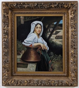 Woman Leaning On Pot Oil Painting On Canvas