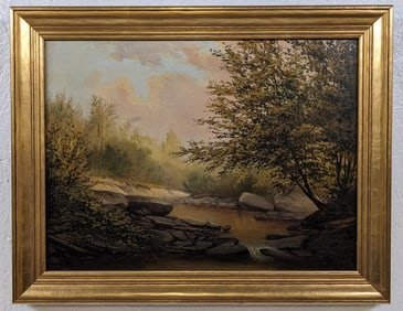 Unsigned Antique Summer Landscape Oil Painting On Canvas