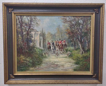 Grechow "Hunt Scene" Oil Painting On Canvas