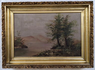 Antique Shoreline Landscape Oil Painting On Canvas