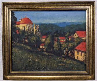 Signed "Georgian Village" Oil Painting On Canvas