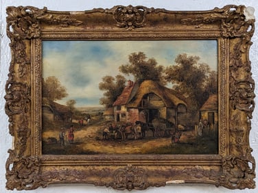 Antique Rural Village Landscape Oil Painting On Canvas