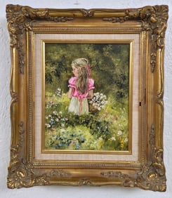 Lois Wyka Girl In Field Of Flowers Oil Painting On Canvas