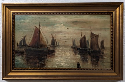 Attributed To John Webb "Evening Off Harwich" Oil Painting On Board