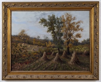 1931 Charles Hogle Harvested Farm Field Oil Painting On Canvas