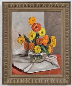 1958 Dean Saras Floral Still Life Oil Painting On Board