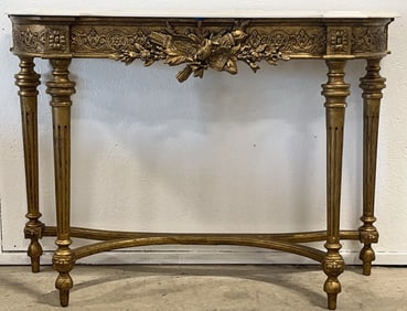 Italian Rococo Revival Carved Giltwood Console Table With Marble Top