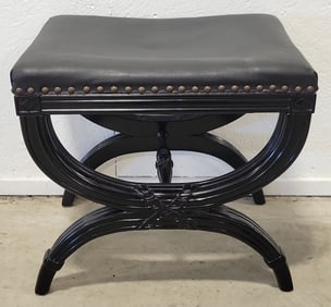 Louis XVI Style Black Faux Leather Top X-Frame Stool