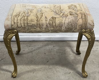 Antique Metal Leg Stool With Arab Tapestry Upholstery