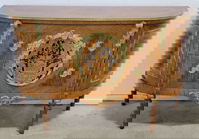 Louis XVI Style Floral And Scroll Inlay Commode