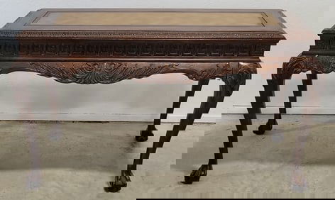 Ornate Carved Mahogany Entryway Console Table