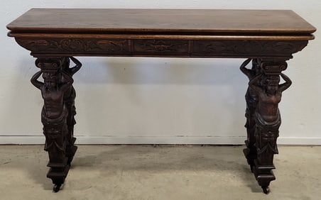 19th Century European Horner Style Oak Console/Game Table