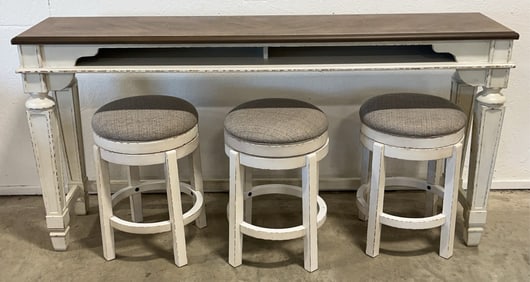 Ashley Furniture Realyn Counter Height Dining Table With Three Upholstered Stools