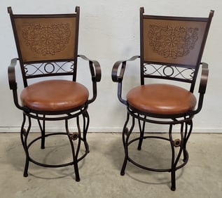 Pair Of Powell Company Big & Tall Copper Finish Counter Height Stools