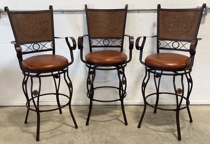 Set Of Three Powell Company Big & Tall Copper Finish Bar Stools