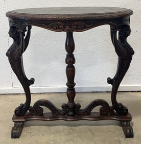 Vintage Carved Marble Top Accent Table With Winged Figures