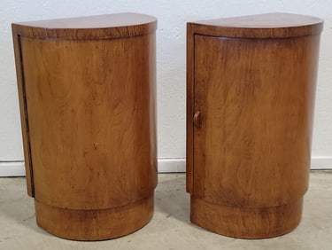 Pair Of Art Deco Mahogany Half Moon Night Stands