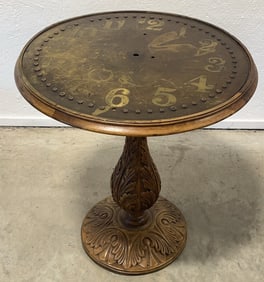 Custom Vintage Brass Clock Face Carved Pedestal Table