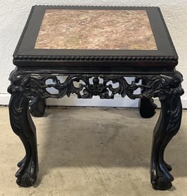 Antique Chinese Carved Hardwood Marble Top Urn Stand