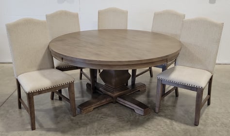 Ashley Furniture Johnelle Weathered Gray 60" Round Table & Five Upholstered Chairs