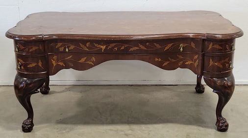 French Louis XV Style Floral Vine Inlay Executive Desk