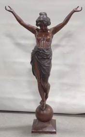 54" Tall Art Nouveau Female With Outstretched Arms Bronze Sculpture