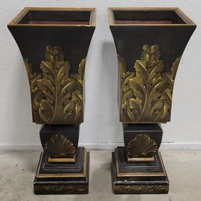Vintage Pair Of Painted Wood French Style Jardinaires