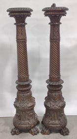 Pair Of Italian Baroque Carved & Painted Wood Columns
