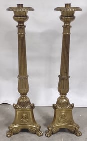 Pair Of Tall Victorian Brass Catholic Alter Candlesticks