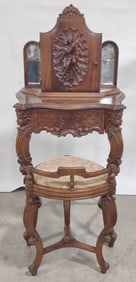 Antique Carved Walnut Telephone Table And Stool