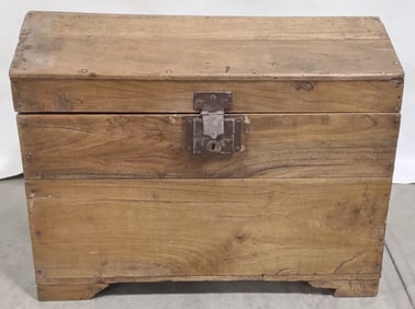 Antique Waxed Pine Trunk With Dormer Peaked Top
