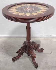 Italian Mahogany Inlaid Marble Top Table