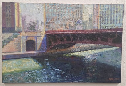 Robert Brasher "Dearborn Bridge" Oil Painting On Canvas