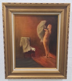 1976 Dorothy Weigant Dressing For Bed Oil Painting On Canvas