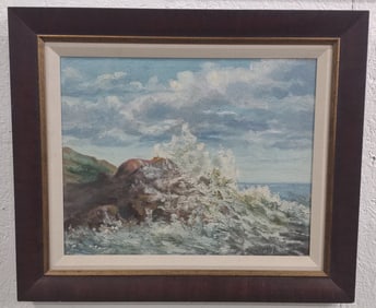 T. Bailey Coastal Rocks & Waves Oil Painting On Canvas