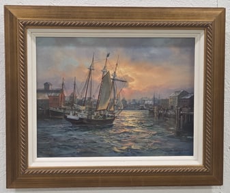 Charles Vickery Harbor Scene Signed Print On Canvas #83/950
