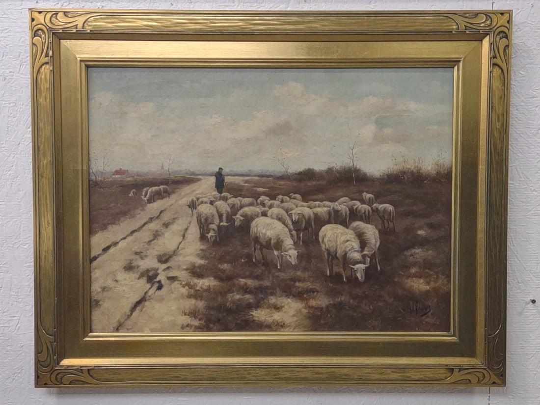 Anton Mauve Shepherd With His Flock Oil Painting On Board (1 of 4)