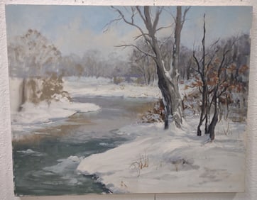 Attributed To Charles Vickery Snowy Winter Landscape Oil Painting On Canvas
