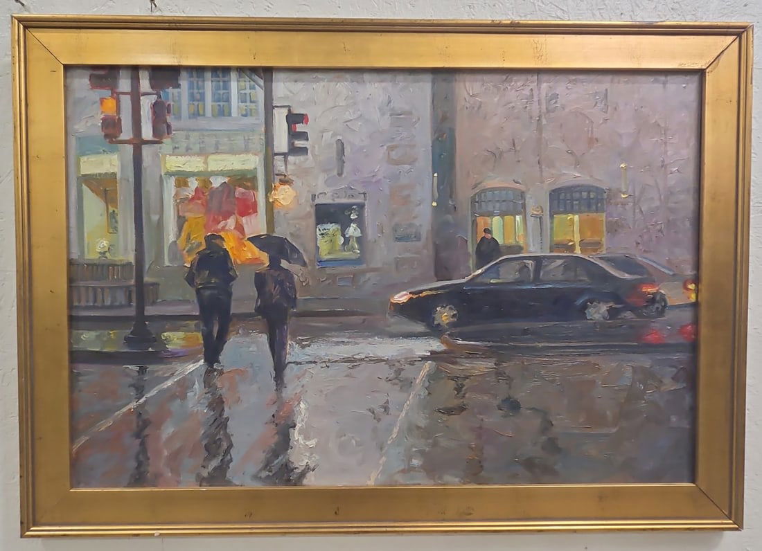 Robert Brasher Chicago Street Scene Oil Painting On Canvas (1 of 5)